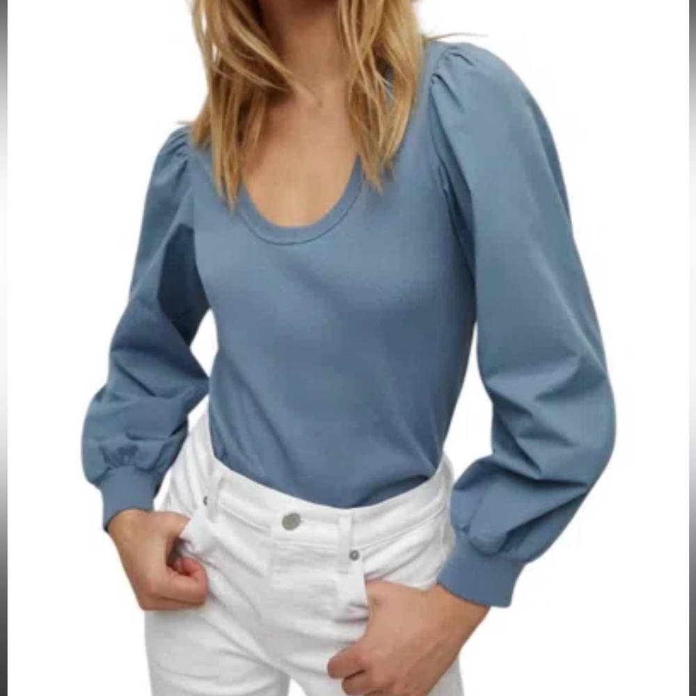 Veronica Beard Slate Blue Anabel Puff-Sleeve Blouse sz XS